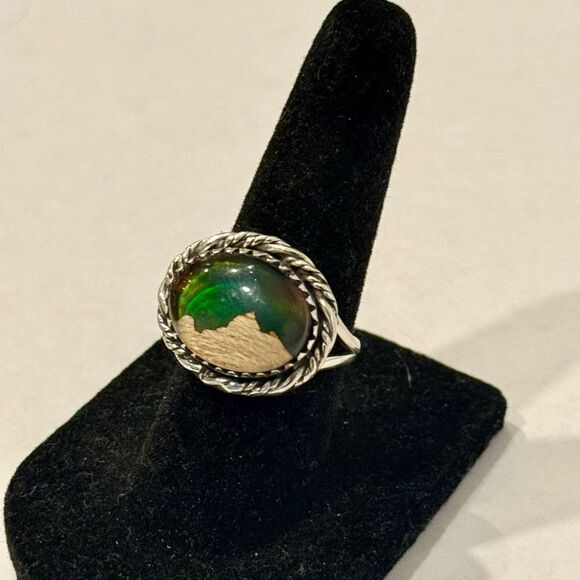 Unique Aurora Opal Ring Northern Lights Sterling Silver Unisex New - Picture 8 of 9